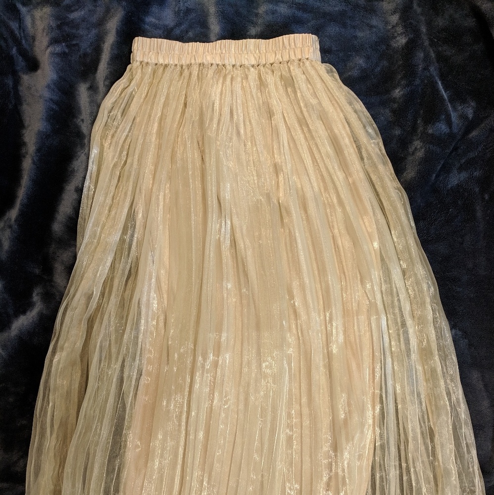 Gold Pleated Vintage Skirt-Long